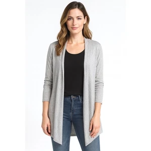 Tahari superfeine Merinowolle grau vorne offen Strickjacke Pullover M Lagenlook 62-15 - Bild 1 von 15