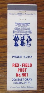 FRATERNAL V.F.W. POST 901 MATCHBOOK COVER: ELMIRA, NEW YORK EMPTY MATCHCOVER -A9 - Picture 1 of 2
