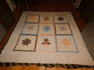 Schneeflocke Handarbeit Quilt Top Stofftier Schneeflocken Zusammengesetzt Vintage 80 x 80" - Bild 1 von 10
