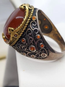 Vintage libanesischer Gold Sterling Ring Cabochon Karneol Citrin Kristall verziert Gr.7,5 - Bild 1 von 24