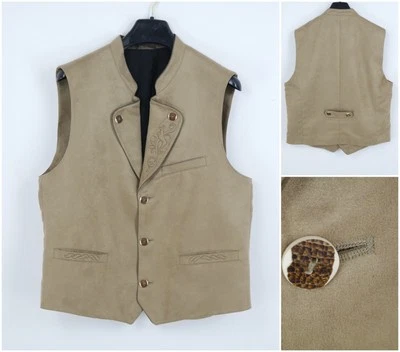 Mens Trachten Waistcoat Large Size US 42 Faux Suede Beige LANDHAUS Country Vest - Image 1 of 4
