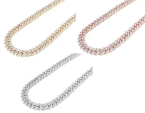 Double Row Iced-Out 11 1/4 CT Real Diamond Cuban Chain Necklace 10K Gold 7MM ... - Picture 1 of 9