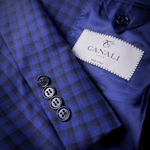 Canali 1934 Sport Coat US 46L (56L Italy) Blue And Black Check Wool - Picture 1 of 18