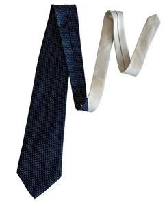 Tommy Hilfiger Tie Preppy Navy Blue Gray Mini Polka Dots Silk SHORT WIDE 56.5" - Picture 1 of 10