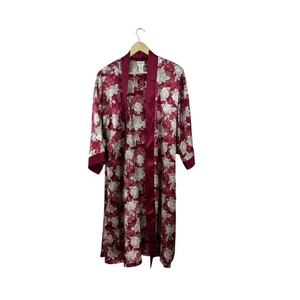 Accappatoio kimono Adonna piccolo rosso seta floreale rosa cravatta vita maniche 3/4 donna - Foto 1 di 11