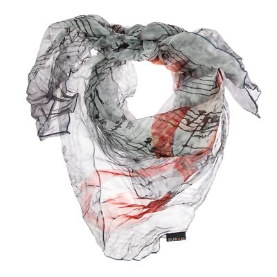 SILKROAD Seidenschal Halstuch Schal Tuch Violinschlüssel grau schwarz weiß weiss rot Seid