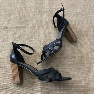 Worthington Open Toed Block Heel Size 10 office ankle strap black sandal wood - Picture 1 of 9