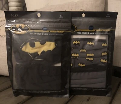 (2) 2 Packs Batman Face Masks Washable Reusable ages 4+ (4 Masks) Brand New! N - Image 1 of 3