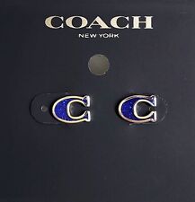 Coach Signature COACH Logo Blue Pave Stud Earrings Silver Tone 10 Off Now