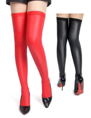 Sexy Overknees Lack Leder Gothic Halterlose Strümpfe Stulpen Wetlook S/XL - Bild 1 von 4