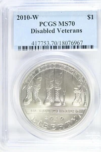 2010 W UNCIRCULATED $1.00 Silver Commemorative - Disabled Vets - PCGS MS 70 - Picture 1 of 2