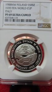 1988 Poland & Italy 1990 Fifa World cup Silver Coin 500 Zloty