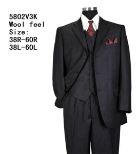 Mens fancy wool feel suit 3 pc w/Vest 3 button striped design Black/Stripe5802V3 - Picture 1 of 6