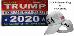 3'x5' Reelección Trump 2020 Bandera (RF) y EE. UU. Trump 45 Presidente Sombrero Blanco Azul Marino - Imagen 1 de 1