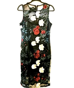 Calvin Klein Black Embroidered Floral Illusion Sheath Dress, Size 8 - Picture 1 of 3