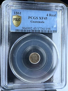 1861 Guatemala 4 reales, 4R, KM# 135, ORO, PCGS XF 45 - Foto 1 di 4