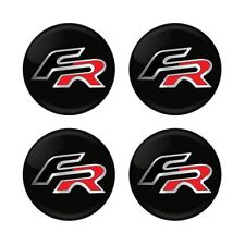 4x FRs Wheel Centre Cap Sticker 56mm 3D Logo For Ibiza Leon Black / Red
