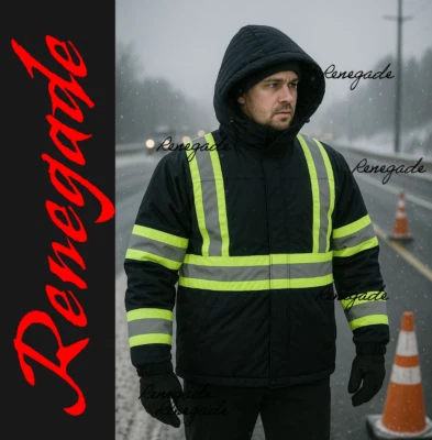 Hi Vis Class 2 Insulated Safety Jacket Parka Jacket Coat Fleece Reflective - Image 1 of 4