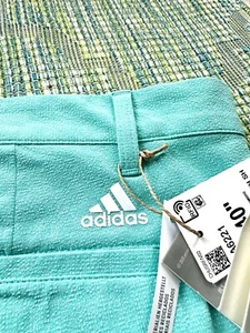 NWT! ADIDAS Crosshatch Golf Shorts-Mint Green-Size 40-Flat Front-Stretch - Picture 1 of 6
