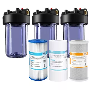 3-Stage 10 Inch Clear Big Blue Whole House Water Filter Housing System 10" x4.5" - Picture 1 of 24