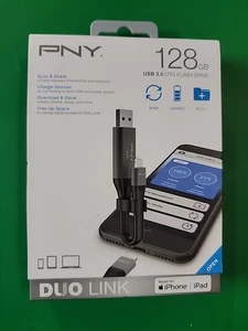 PNY 128GB Duo Link USB 3.0 OTG Flash Drive PFDI128LA02GCRB, Factory Sealed NEW - Photo 1/6