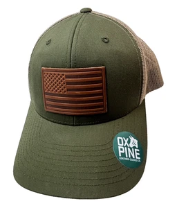 Yupoong The Classics Olive Flag Hat - Leather Patch Snapback with Leather Flag - Picture 1 of 6