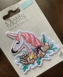 Floral Unicorn Motif Embroidered Iron/Sew on Appliqué Trimits Craft Patch - Picture 1 of 7