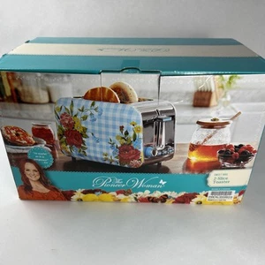 Pioneer Woman Sweet Rose Two Slice Toaster Floral Blue White Gingham - Picture 1 of 3