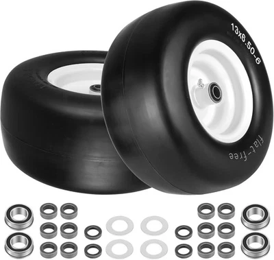 Paquete de 2 neumáticos para cortacésped AR-PRO 13X6,50-6 planos libres con llanta y bujes Foto 1 de 4