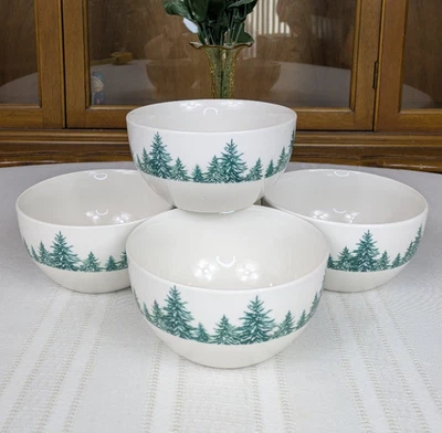 Juego de 4 cuencos de cereales sopa de nieve árboles verdes Royal Norfolk Navidad Invierno ¡BONITO! Foto 1 de 4