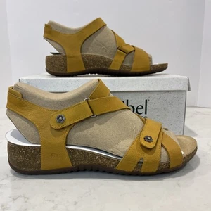 Josef Seibel NEW Walking Comfort Sandals Yellow Leather Wedge Strappy Cork EU 42 - Picture 1 of 15