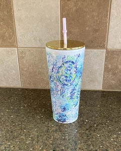 LILLY PULITZER 24 OZ Insulated Tumbler With Gold Lid & Straw~ Free Shipping - Picture 1 of 5