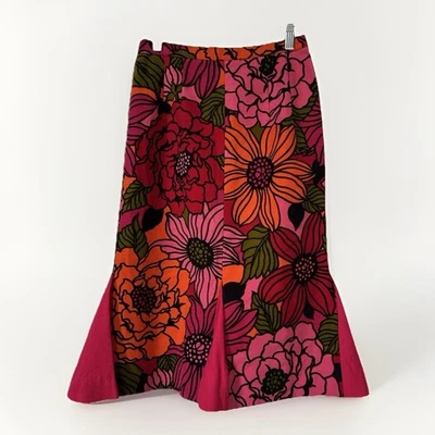 Falda de Terciopelo Vibrante Años 70 De Colección Para Mujer Hecha a Mano Estampado de Flores Encaje Talla 4-6 Groovy Foto 1 de 4