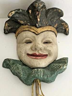 La Scala Court Jester 10 1/4"x 8" Full Face Molded Hand Puppet Mask Hand Pressed - Image 1 of 4
