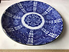 Antique Chinese Signed Stamped Deep Blue Hand Paint Floral Platter Charger Plate