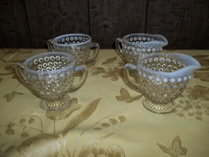 2 Sets Vintage Hobnail Moonstone Opalescent CREAM & SUGAR ; Clear with White Rim - Picture 1 of 7