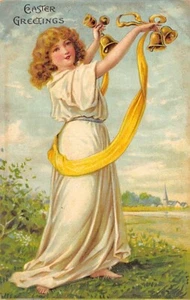 AK: Ostergrüße, hübsche Dame im Gewand, DB 1910er Jahre - Bild 1 von 2