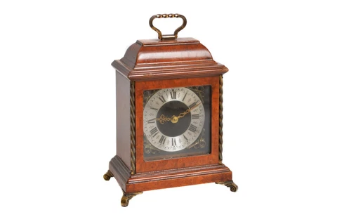 Wuba Table Clock in Nutwood / Bracket or Shelf Wind-up Clock / Vintage 1970's Cover