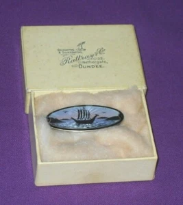 VINTAGE 1930s AKSEL HOLMSEN NORWAY STERLING SILVER GUILLOCHE ENAMEL BROOCH - Picture 1 of 9