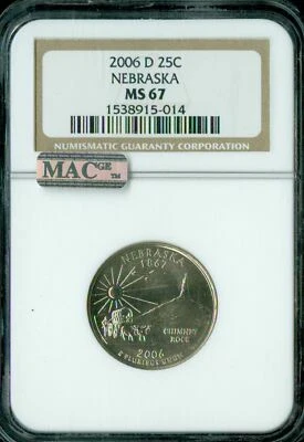 2006 D NEBRASKA QUARTER NGC MS67 PQ BUSINESS STRIKE MAC SPOTLESS  * - Image 1 of 2