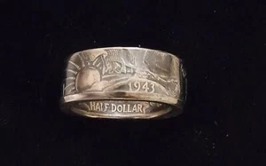WALKING LIBERTY HALF DOLLAR COIN RING.  90% SILVER. SIZES 9 TO 14. 1941 TO 1947 - Picture 1 of 6