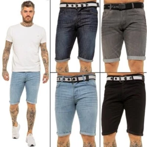 Herren Denim Shorts Slim Fit Freizeit Sommer Gürtel Halb Hose Alle Taille Größen - Picture 1 of 36
