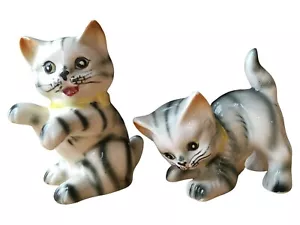 Vintage Kätzchen Katze Figuren Porzellan Japan Set Tiger Streifen verspielt - Bild 1 von 9