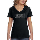XtraFly Apparel Women's Jesus One Way to Heaven Sequin God Faith V-neck T-shirt