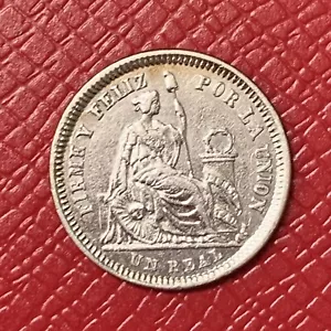 Peru 1860 Real .900 Silver Coin YB Cleaned Toned - Picture 1 of 2