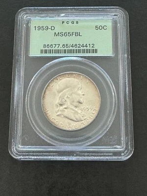 1959-D Silver Franklin Half Dollar - PCGS MS65FBL OGH - Old Green Holder - Image 1 of 2