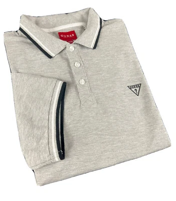 Guess Polo Shirt, small logo Men’s Regular fit Striped collar/Cuffs Grey - Image 1 of 4