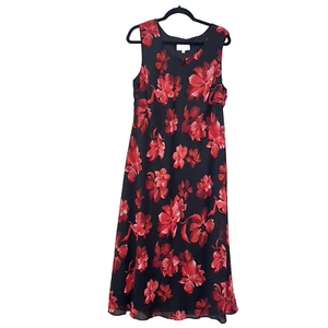 Vestido midi Studio I floral oscuro de gasa con cuello redondo fluido años 90 talla 22WP - Imagen 1 de 10