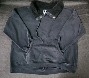 Ideology Women Medium Black 1/2 Button Front Hoodie Pullover Sherpa - Picture 1 of 11
