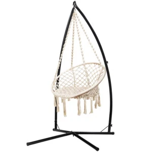 Gardeon Outdoor Hammock Chair with Steel Stand Cotton Swing Hanging 124CM Cream - Picture 1 of 9